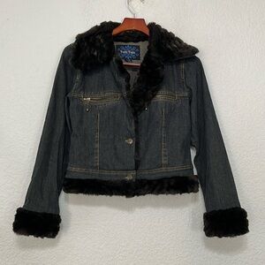 Y2K 90s Denim Faux Fur Trim Jean Jacket